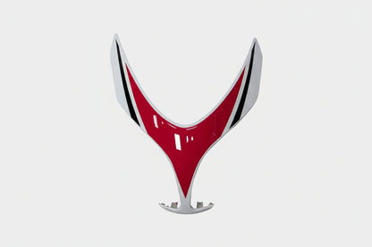 Red and white car hood with black accents on a white background