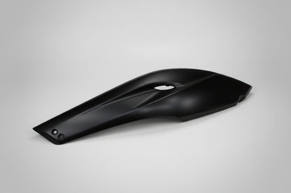 Black motorcycle fender on a white background