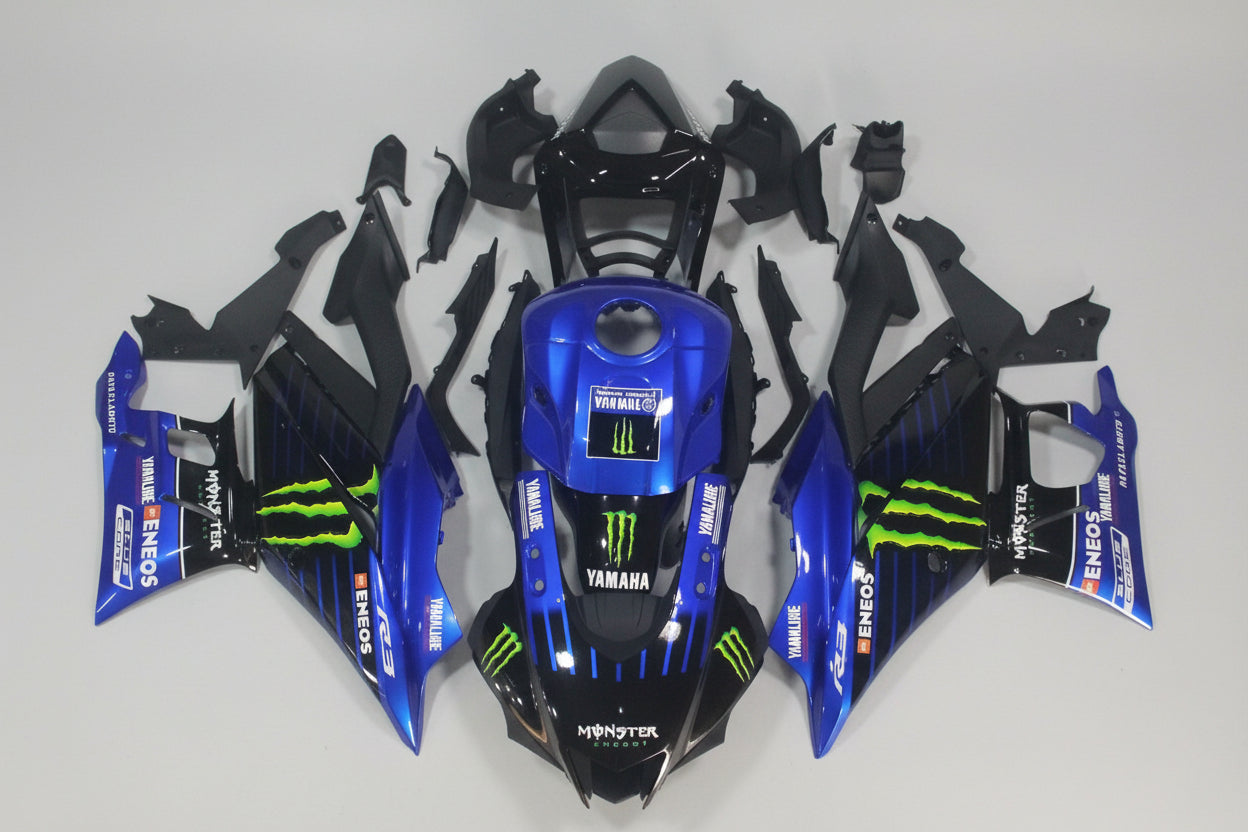 Motorcycle bodywork panels with Monster Energy branding on a white background