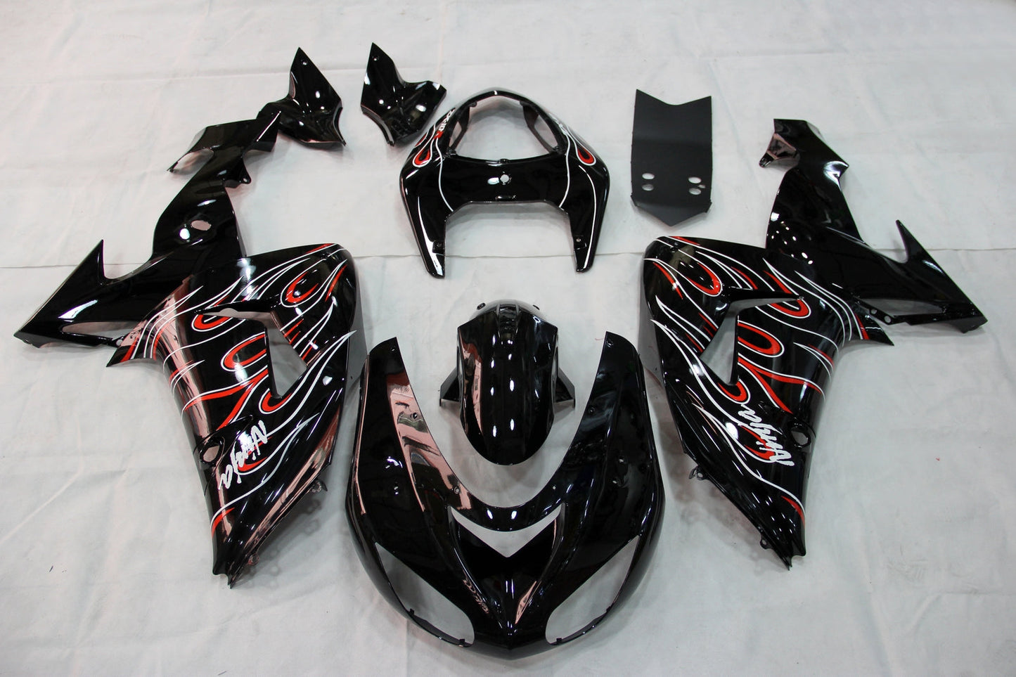 2006-2007 Fairings Kawasaki ZX 10R Black Red Flame  Generic