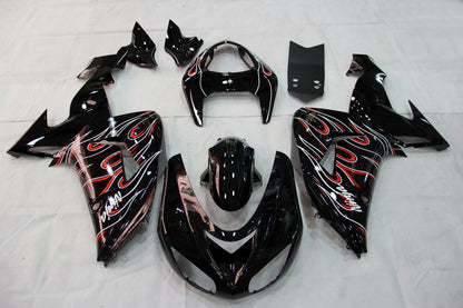 2006-2007 Fairings Kawasaki ZX 10R Black Red Flame  Generic