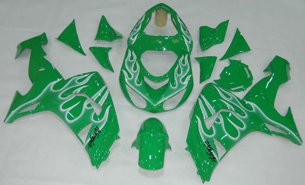 2006-2007 Fairings Kawasaki ZX 10R Green & White Flame Ninja  Generic