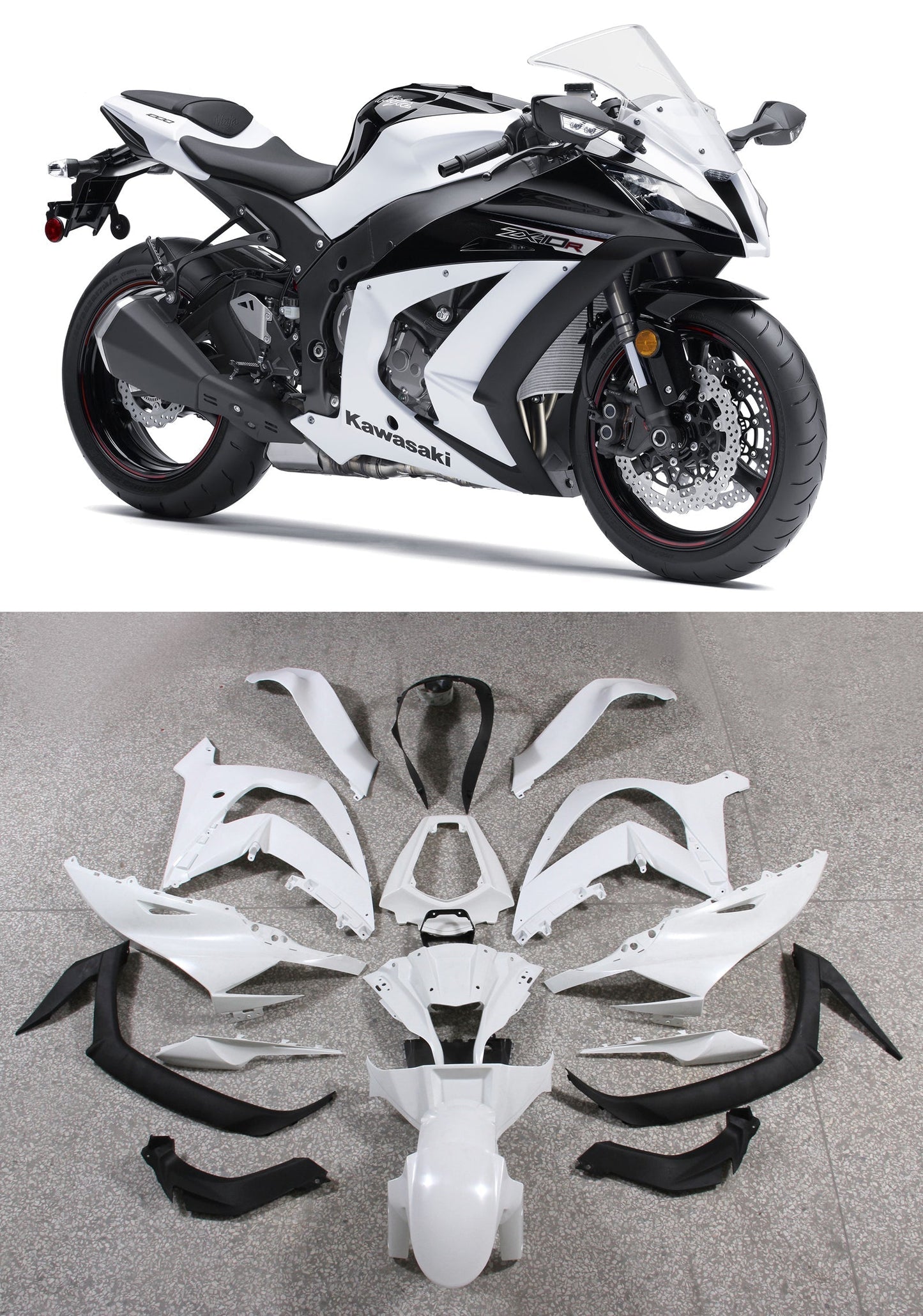 2011-2015 Fairings Plastics Kawasaki ZX10R Ninja White ZX10R  Generic