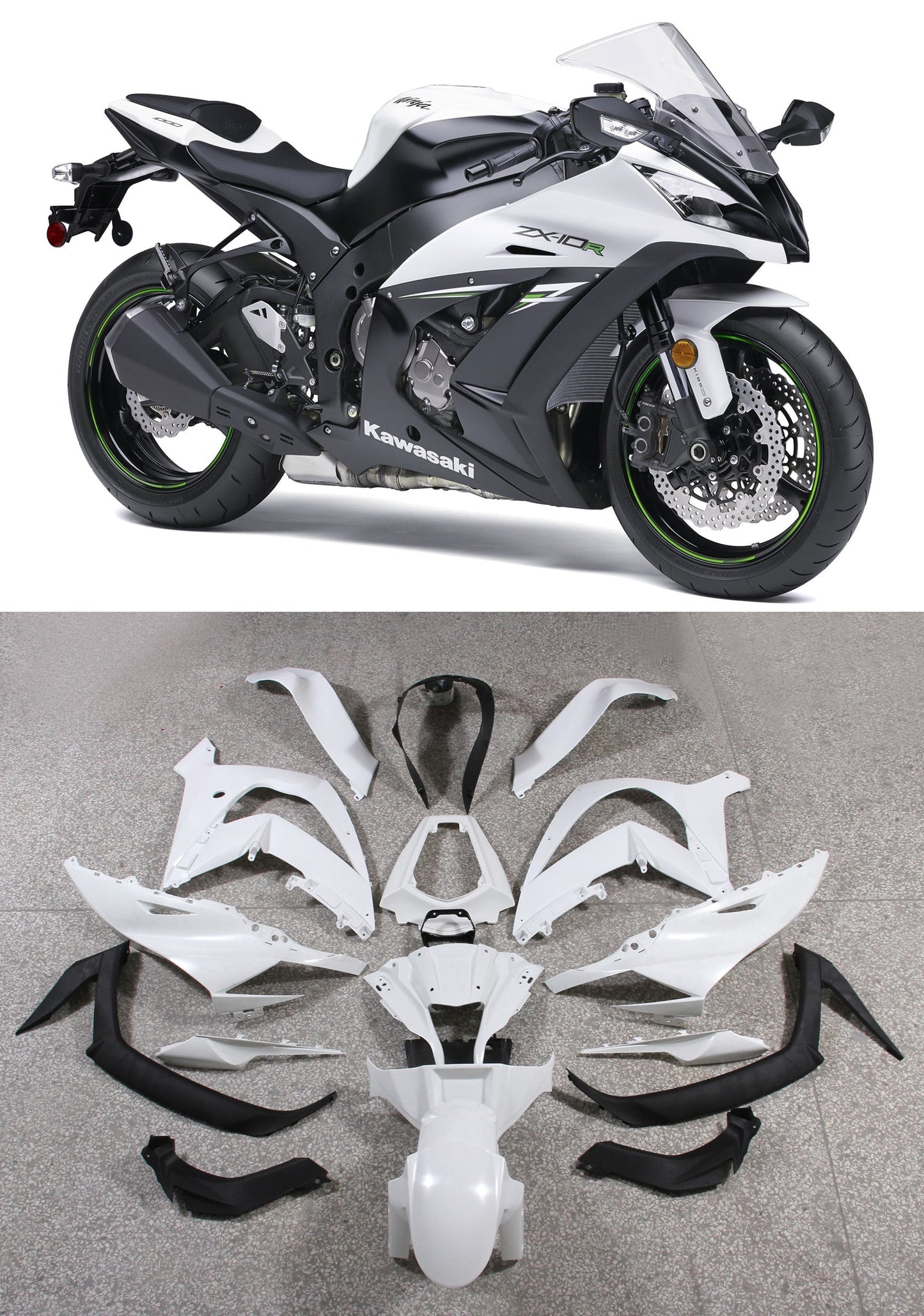 2011-2015 Fairings Plastics Kawasaki ZX10R Ninja White Black ZX10R  Generic