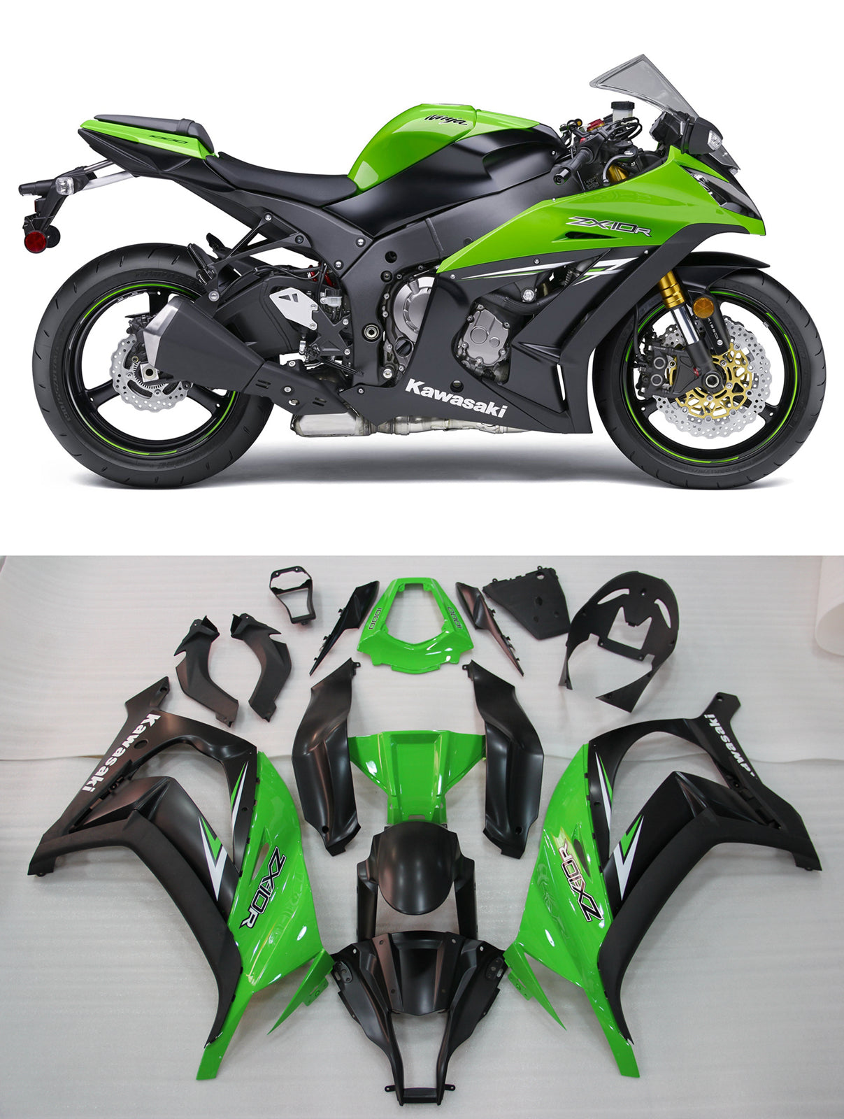 2011-2015 Fairings Plastics Kawasaki ZX10R Ninja Green Black ZX10R  Generic