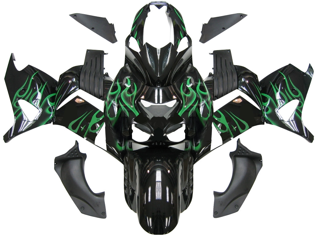 2006-2011 Fairings Kawasaki ZX14R Black & Green Flame Ninja ZX14R  Generic