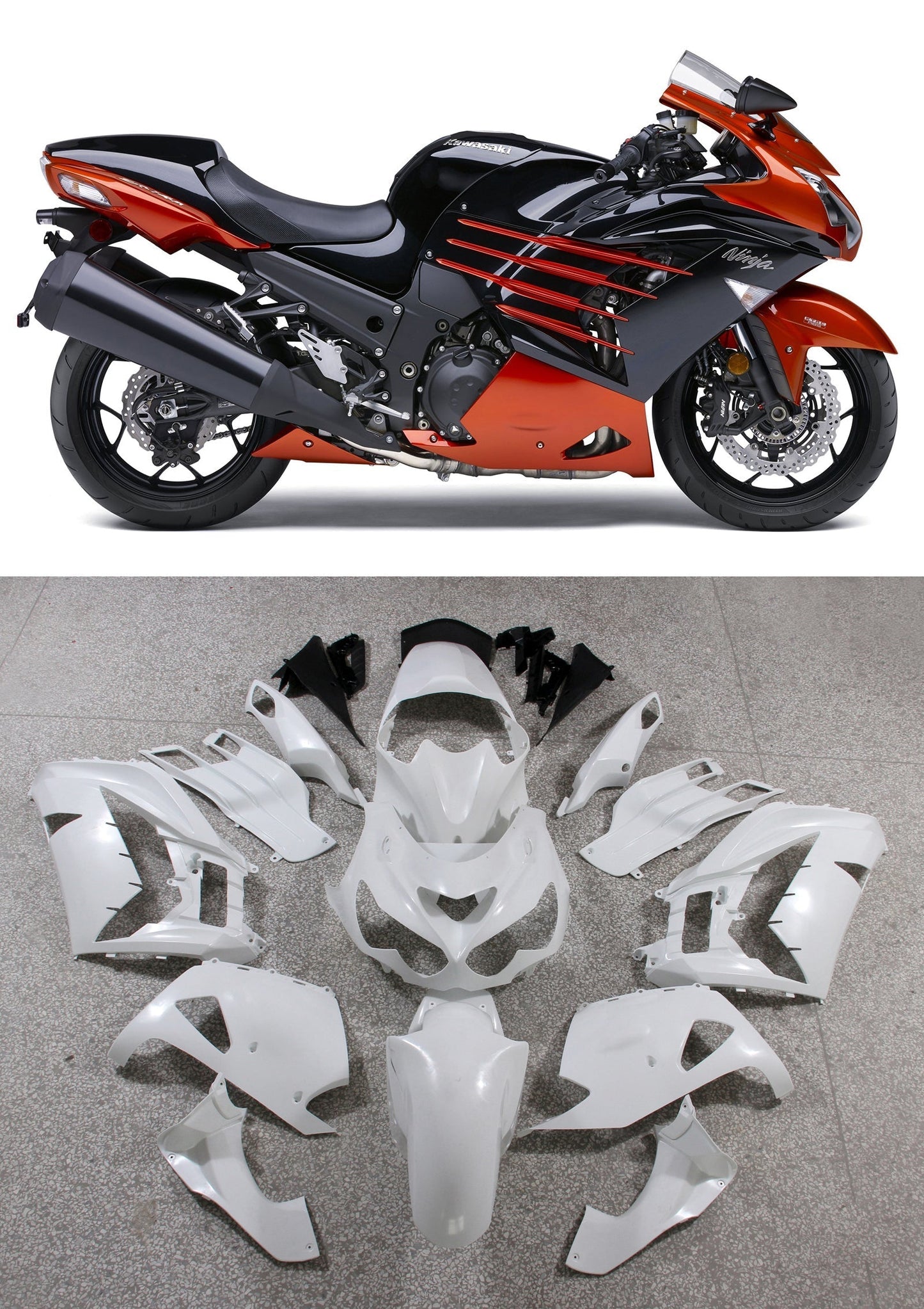 2012-2022 Fairings Plastics Kawasaki ZX14R Ninja Orange Black  Generic