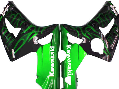 2003-2004 Fairings Kawasaki ZX6R 636 Black & Green Flame Ninja  Generic