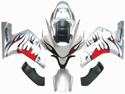 2003-2004 Fairings Kawasaki ZX6R 636 Silver & Red Flame Ninja  Generic