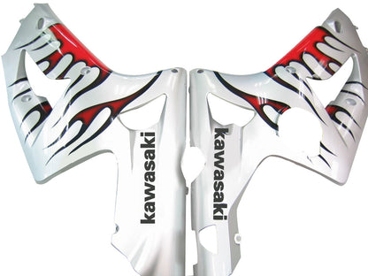 2003-2004 Fairings Kawasaki ZX6R 636 Silver & Red Flame Ninja  Generic