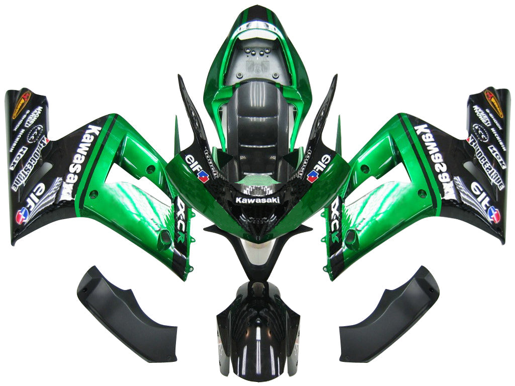2003-2004 Fairings Kawasaki ZX6R 636 Green Black elf   Generic