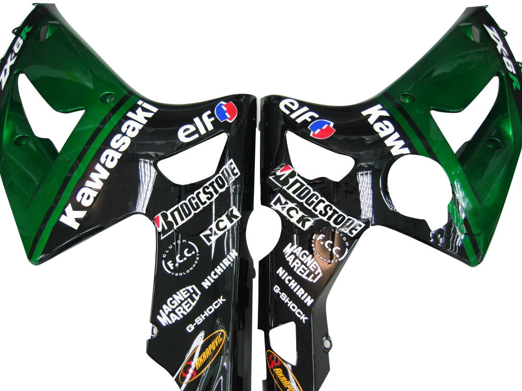 2003-2004 Fairings Kawasaki ZX6R 636 Green Black elf   Generic