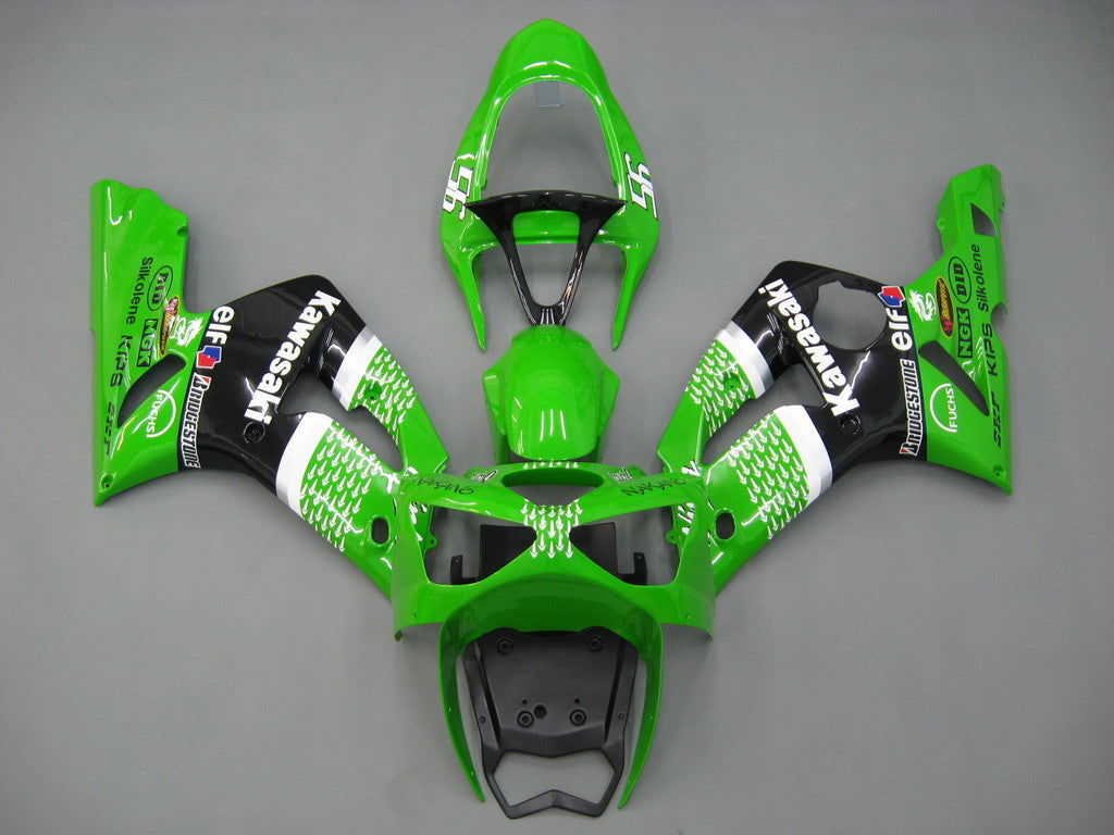 2003-2004 Fairings Kawasaki ZX6R 636 Green Black No.56 ELF  Generic