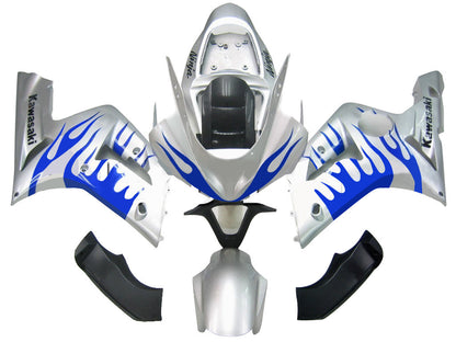 2003-2004 Fairings Kawasaki ZX6R 636 Silver & Blue Flame Ninja  Generic