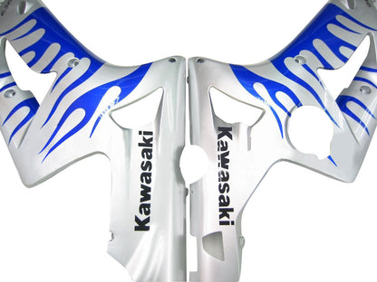 2003-2004 Fairings Kawasaki ZX6R 636 Silver & Blue Flame Ninja  Generic
