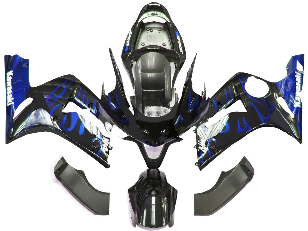 2003-2004 Fairings Kawasaki ZX6R 636 Black & Blue Flame Ninja  Generic