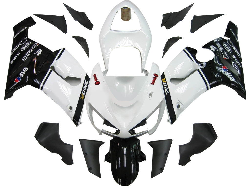 2005-2006 Fairings Kawasaki ZX6R 636 White Black elf ZX6R  Generic