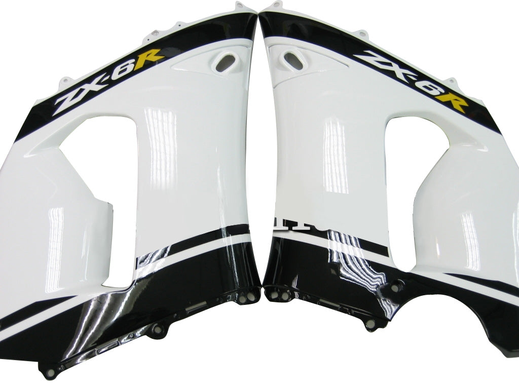 2005-2006 Fairings Kawasaki ZX6R 636 White Black elf ZX6R  Generic