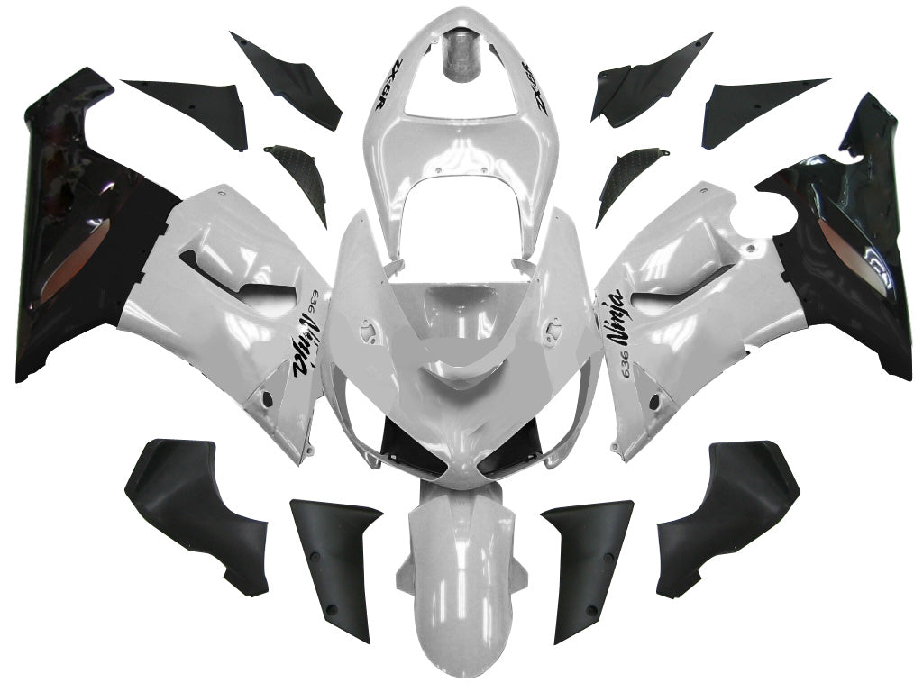 2005-2006 Fairings Kawasaki ZX6R 636 Silver Black Ninja  Generic