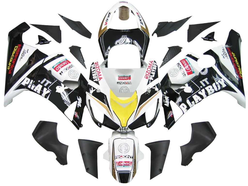 2005-2006 Fairings Kawasaki ZX6R 636 Black White Yellow Playboy  Generic