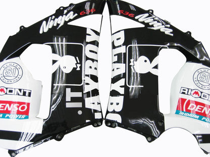 2005-2006 Fairings Kawasaki ZX6R 636 Black White Yellow Playboy  Generic