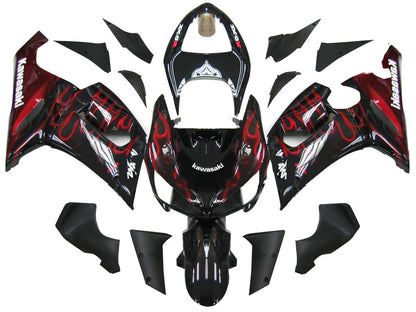 2005-2006 Fairings Kawasaki ZX6R 636 Black & Red Flame Ninja  Generic