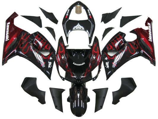2005-2006 Fairings Kawasaki ZX6R 636 Black & Red Flame Ninja  Generic
