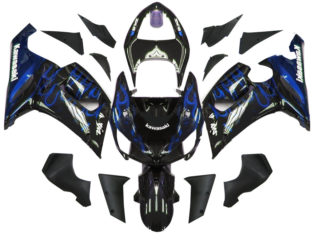 2005-2006 Fairings Kawasaki ZX6R 636 Black & Blue Flame Ninja  Generic