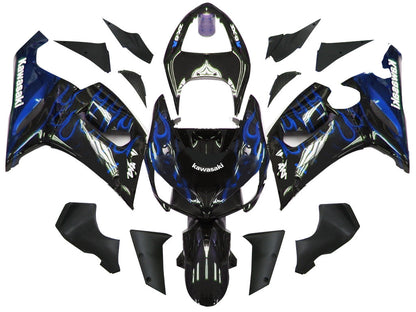 2005-2006 Fairings Kawasaki ZX6R 636 Black & Blue Flame Ninja  Generic