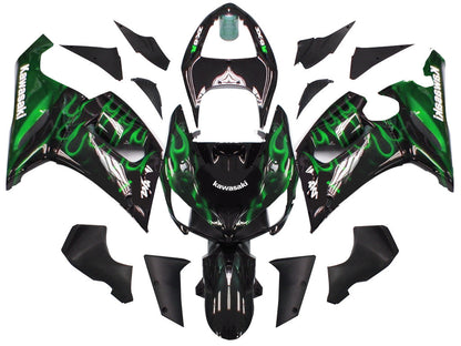 2005-2006 Fairings Kawasaki ZX6R 636 Black & Green Flame Ninja  Generic