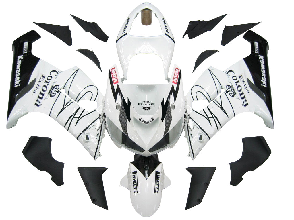 2005-2006 Fairings Kawasaki ZX6R 636 White Black Corona  Generic