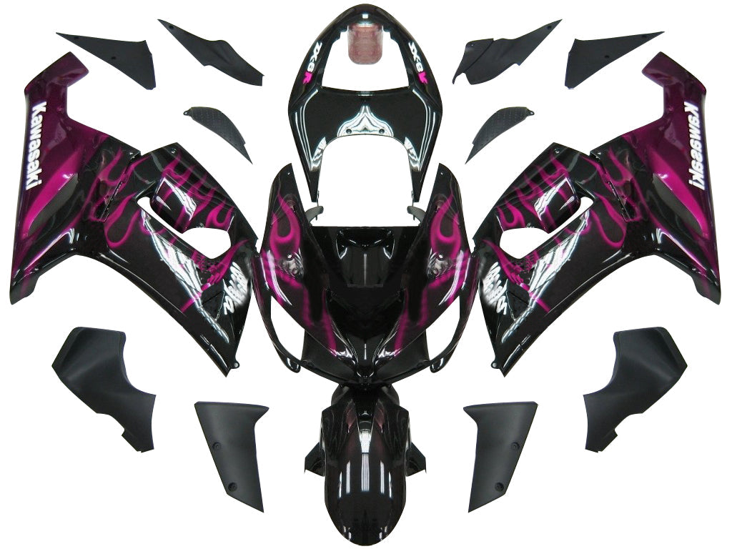 2005-2006 Fairings Kawasaki ZX6R 636 Black & Purple Flame Ninja  Generic