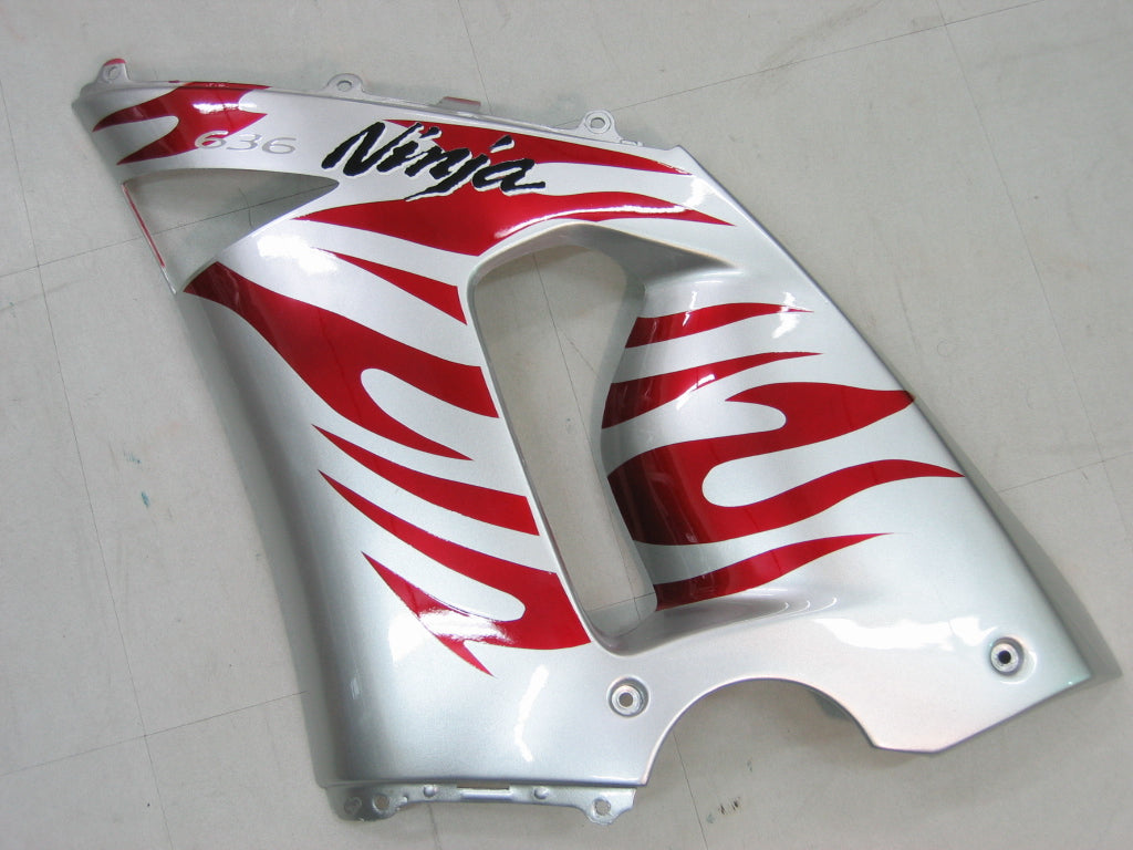 2005-2006 Fairings Kawasaki ZX6R 636 Silver & Red Flame Ninja   Generic