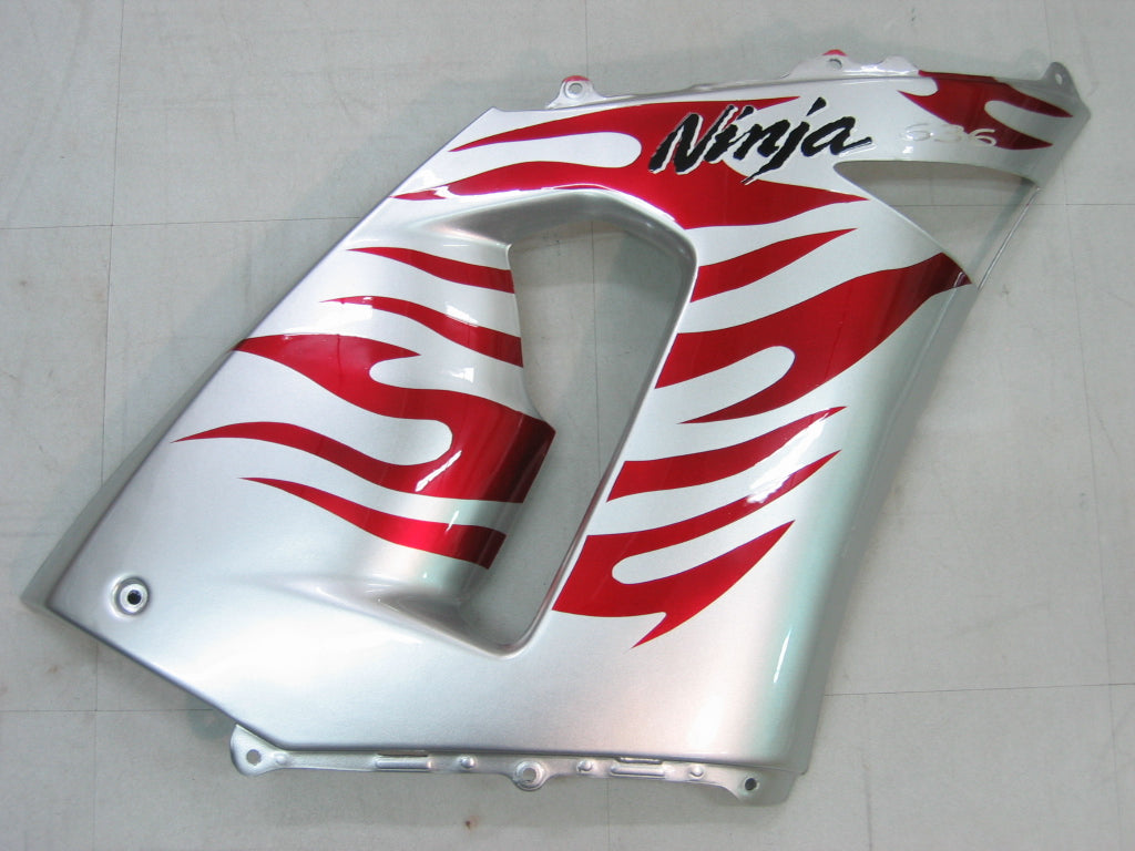 2005-2006 Fairings Kawasaki ZX6R 636 Silver & Red Flame Ninja   Generic