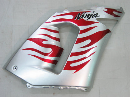 2005-2006 Fairings Kawasaki ZX6R 636 Silver & Red Flame Ninja   Generic