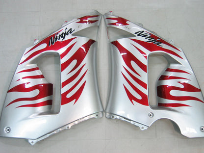 2005-2006 Fairings Kawasaki ZX6R 636 Silver & Red Flame Ninja   Generic