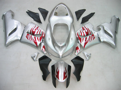 2005-2006 Fairings Kawasaki ZX6R 636 Silver & Red Flame Ninja   Generic
