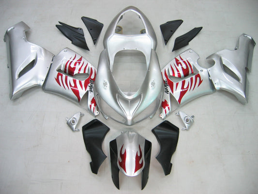2005-2006 Fairings Kawasaki ZX6R 636 Silver & Red Flame Ninja   Generic