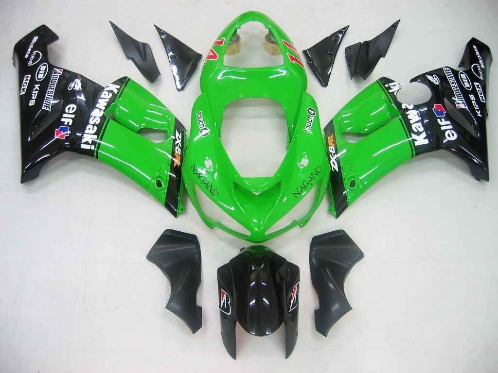 2005-2006 Fairings Kawasaki ZX6R 636 Green Black No.14 ZX6R   Generic
