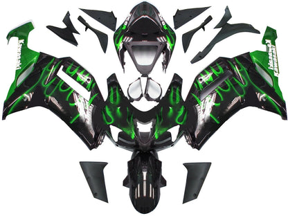 2007-2008 Fairings Kawasaki ZX6R ZX636 Black & Green Flame Ninja  Generic