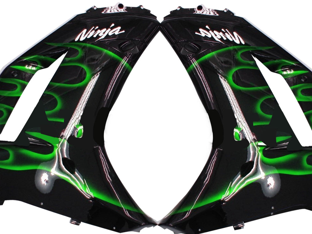 2007-2008 Fairings Kawasaki ZX6R ZX636 Black & Green Flame Ninja  Generic