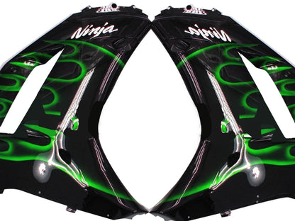 2007-2008 Fairings Kawasaki ZX6R ZX636 Black & Green Flame Ninja  Generic