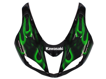 2007-2008 Fairings Kawasaki ZX6R ZX636 Black & Green Flame Ninja  Generic