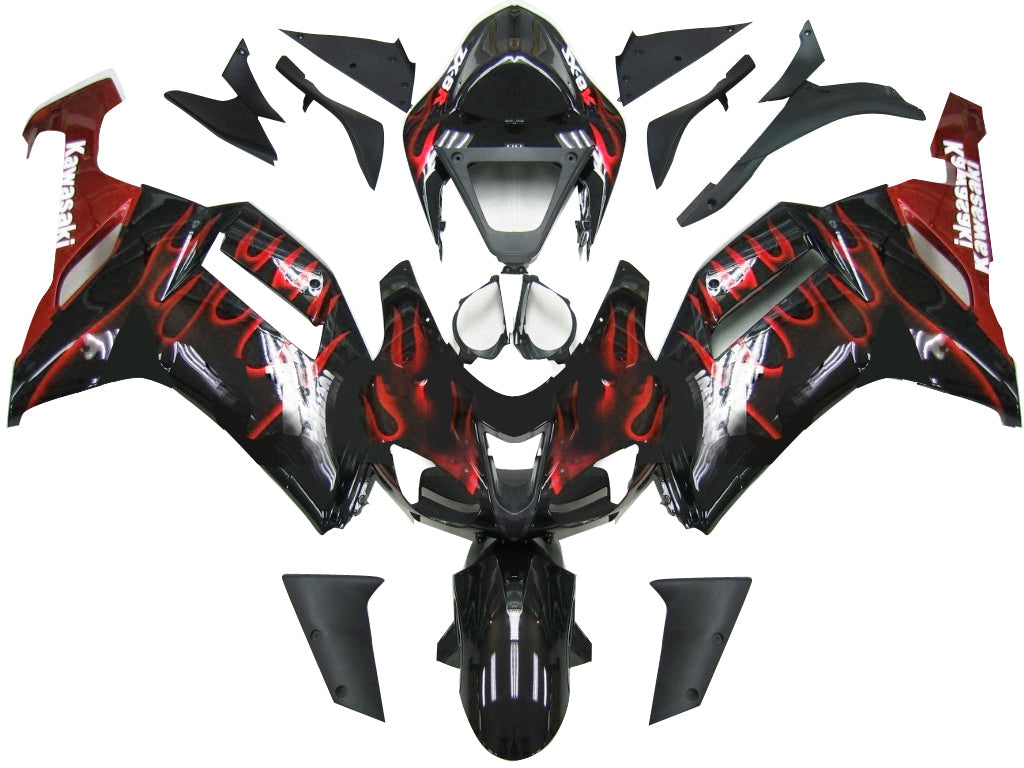 2007-2008 Fairings Kawasaki ZX6R ZX636 Black & Red Flame Ninja ZX6R   Generic