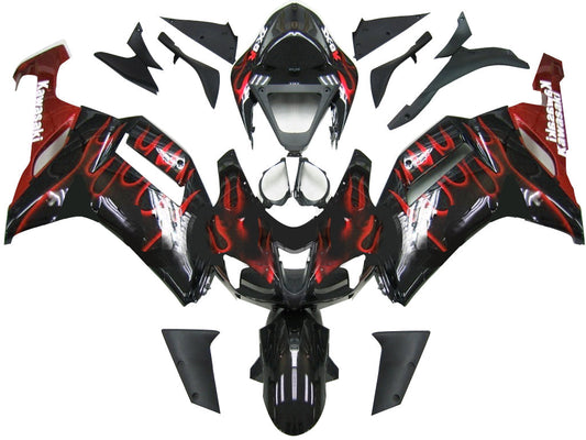 2007-2008 Fairings Kawasaki ZX6R ZX636 Black & Red Flame Ninja ZX6R   Generic
