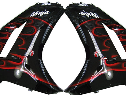 2007-2008 Fairings Kawasaki ZX6R ZX636 Black & Red Flame Ninja ZX6R   Generic
