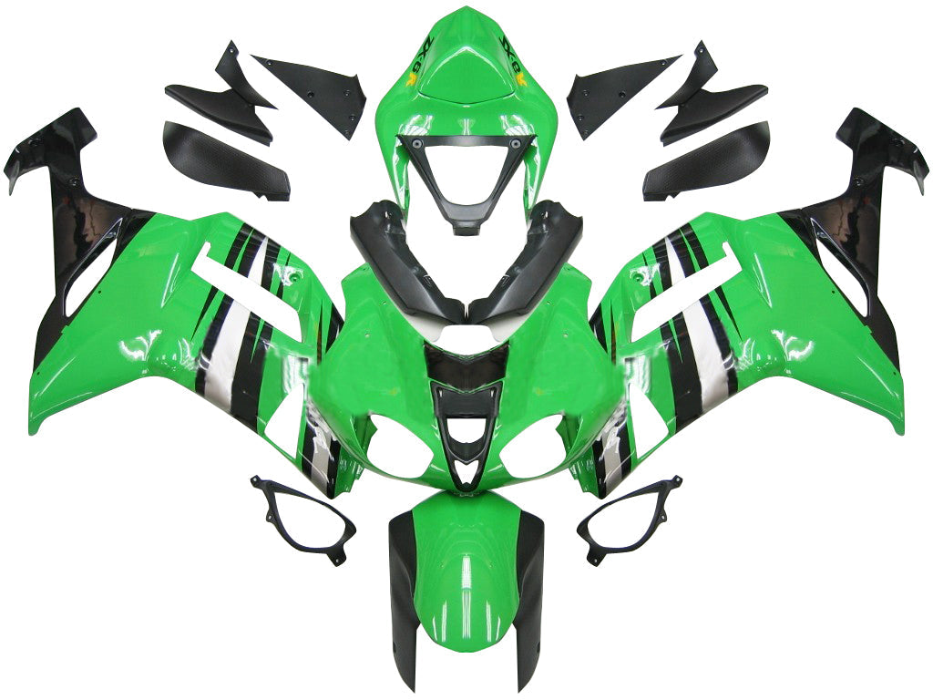 2007-2008 Fairings Kawasaki ZX6R ZX636 Green Black Silver  Ninja ZX6R  Generic