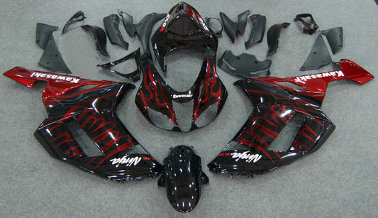 2007-2008 Fairings Kawasaki ZX6R ZX636 Black & Red Flame Ninja  Generic