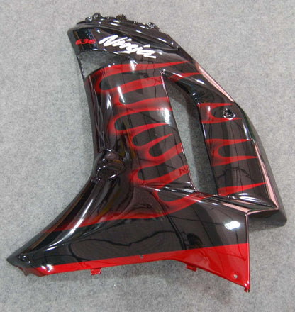 2007-2008 Fairings Kawasaki ZX6R ZX636 Black & Red Flame Ninja  Generic