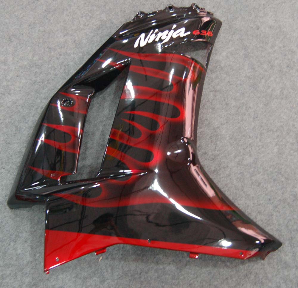 2007-2008 Fairings Kawasaki ZX6R ZX636 Black & Red Flame Ninja  Generic